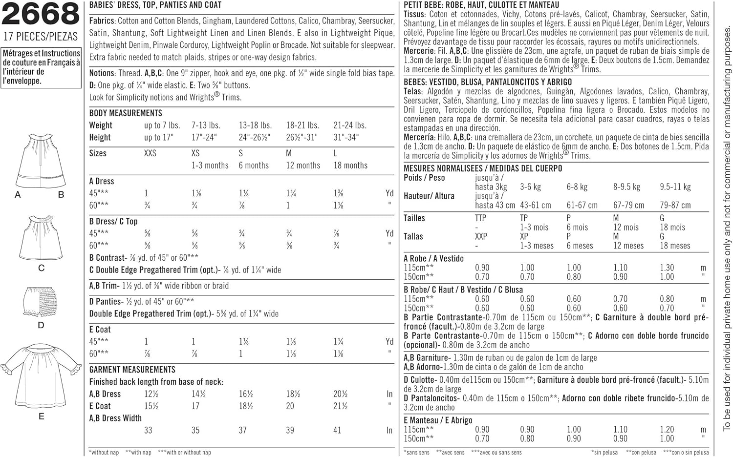 Simplicity Sewing Pattern 2668 Babies Dresses, A (XXS-XS-S-M-L) - Image 4