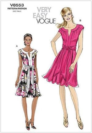 VOGUE PATTERNS V8553 Misses' Dress and Sash, Size AA (6-8-10-12)