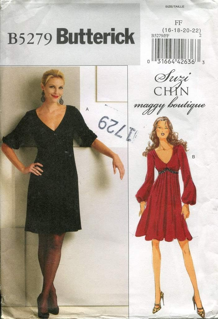 BUTTERICK Suzi Chin Maggy Boutique Pattern B5279 Misses' Dress, Size FF (16-18-20-22)