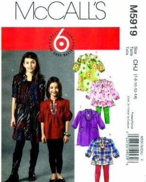 McCall's Pattern M5919 or 5919. Girls Szs 78101214 Top & Dresses. This is a Must See! by McCall's