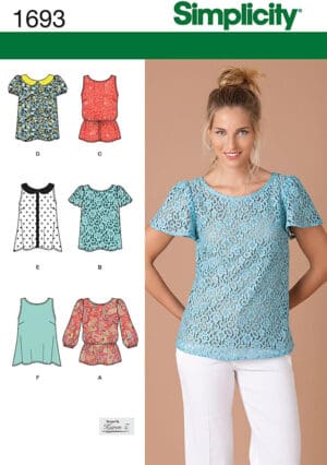 SIMPLICITY 1693 ~ SIX MISSES TOPS (SIZE 4, 6, 8, 10, 12) SEWING PATTERN
