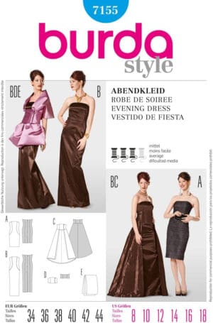 Burda Ladies Sewing Pattern 7155 - Evening Dress Sizes: 8-18