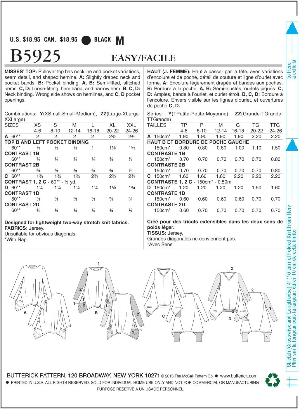 Butterick Patterns B5925 Misses' Top Sewing Template, Size Y (XSM-SML-MED) - Image 3