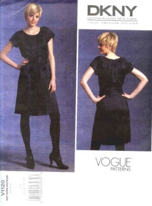 Vogue Sewing Pattern 1120 Misses Size 14-22 DKNY Easy Loose-fitting Baby Doll A-Line Dress Attached Belt