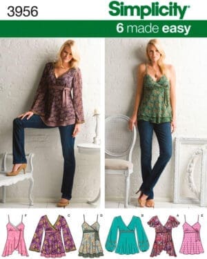 Simplicity Sewing Pattern 3956 Misses Tops, D5 (4-6-8-10-12)
