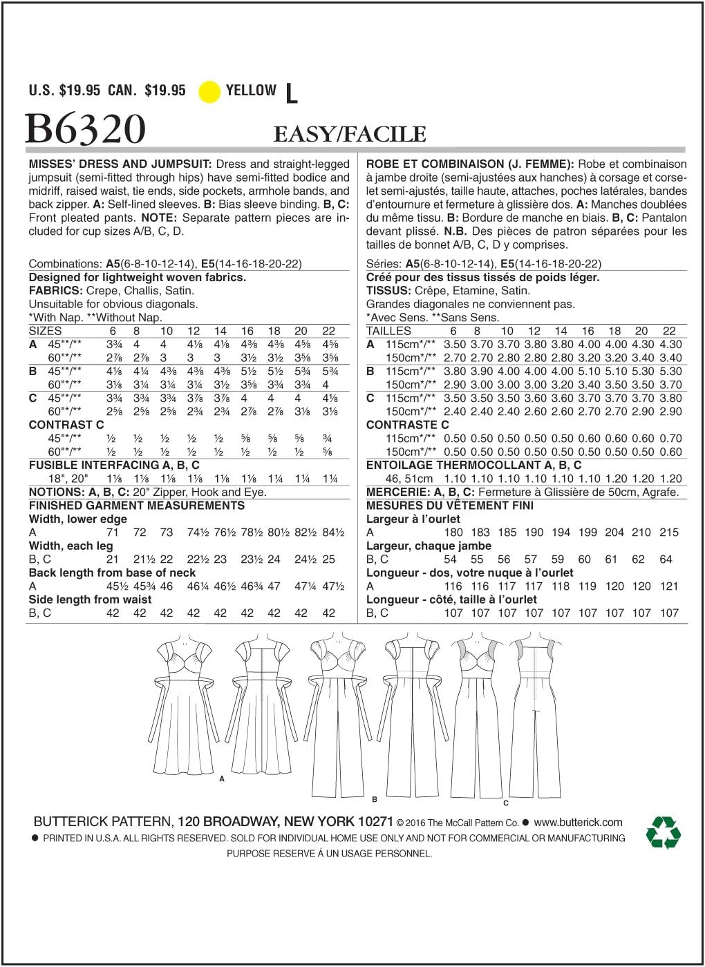 Butterick Patterns B6320 Misses' Sweetheart-Neckline Dress and Jumpsuits, Size E5 (14-16-18-20-22) - Image 3