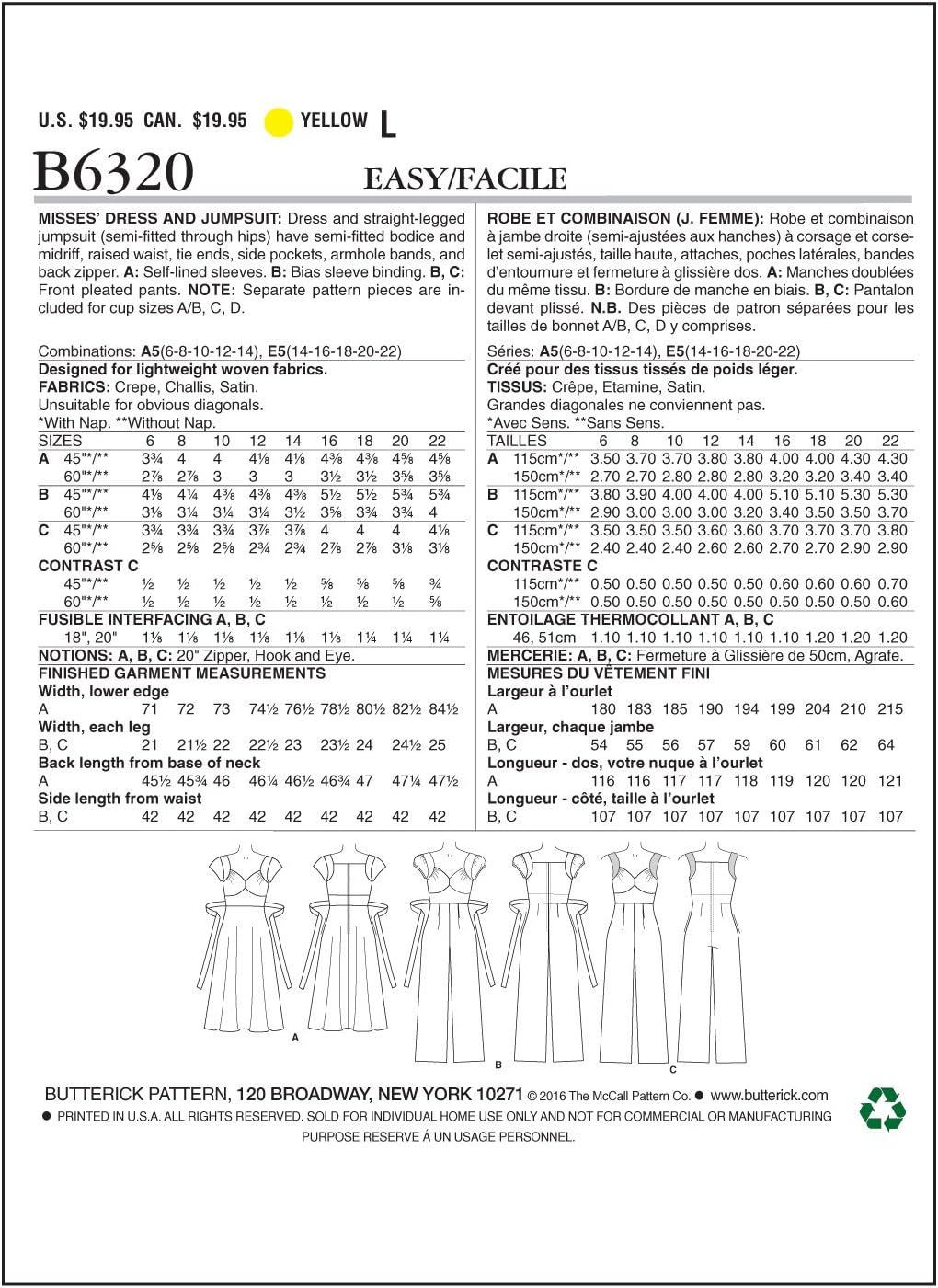 Butterick Patterns B6320 Misses' Sweetheart-Neckline Dress and Jumpsuits, Size E5 (14-16-18-20-22) - Image 7