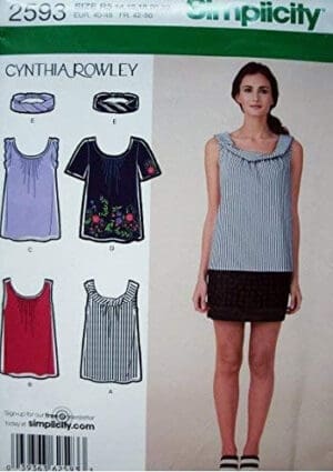 Simplicity Cynthia Rowley Pattern 2593 Misses Top with Neckline Variations and Headband Sizes 14-22