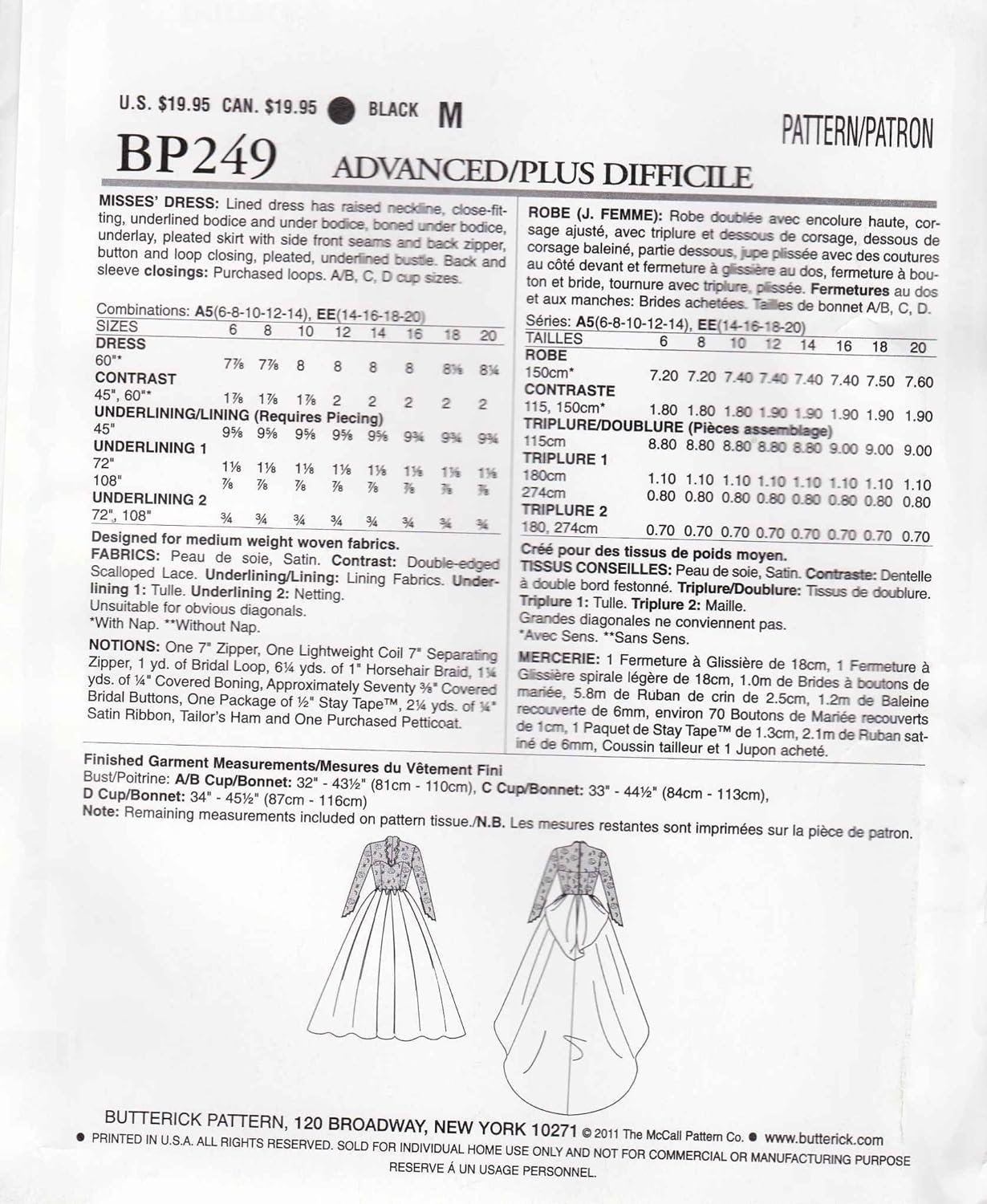 Butterick Pattern BP249 Wedding Gown Size A5 (6-8-10-12-14) - Image 3