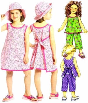 BUTTERICK PATTERNS B5019 Children's/Girls Top, Dress, Pants and Hat, Size CL (6-7-8)