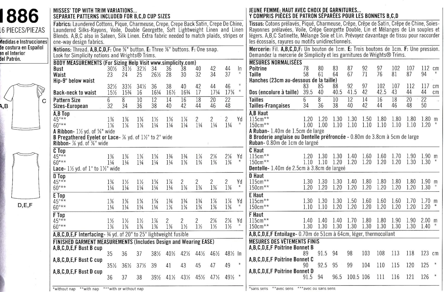 Simplicity 1886 Misses Tops Sewing Pattern, Size R5 (14-16-18-20-22) - Image 3