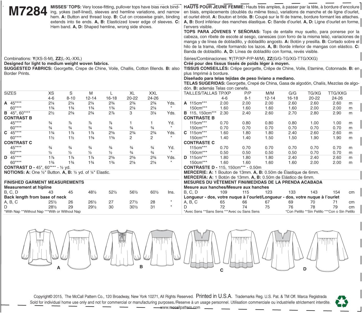 McCall's Patterns M7284 Misses' Tops, ZZ (Large-X-Large-XX-Large) - Image 8