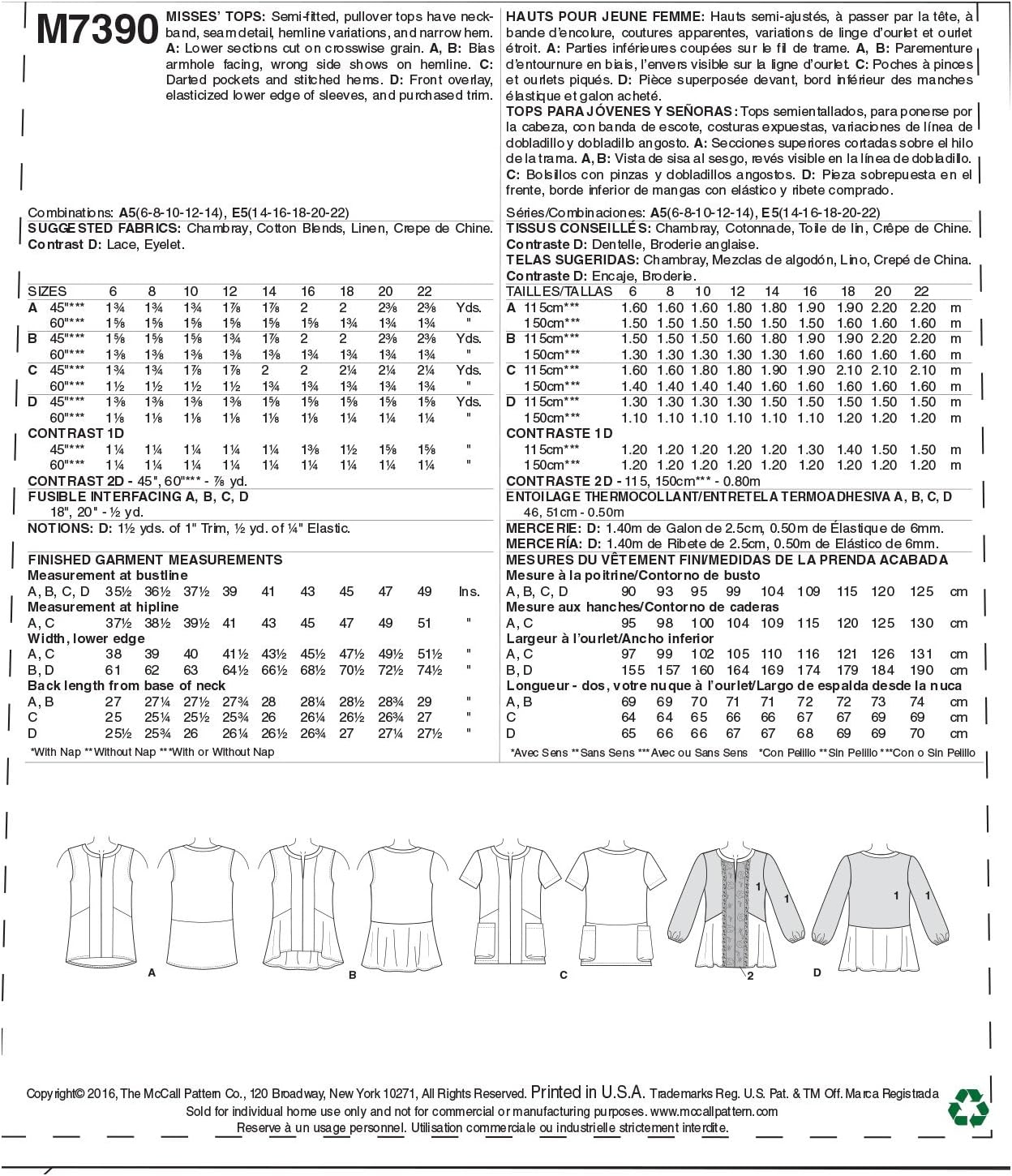 McCall's Patterns Misses Split-Neck/Seam-Detail Tops - Image 7