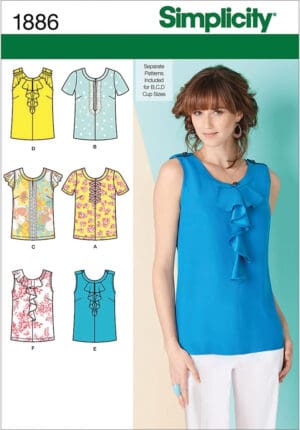 Simplicity 1886 Misses Tops Sewing Pattern, Size H5 (6-8-10-12-14)