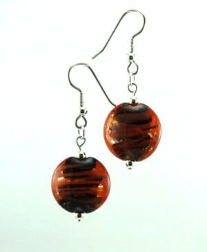 Halloween Orange and Black Lampworked Glass Bead Earrings