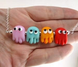 Colorful Ghost Lampworked Glass Bead Necklace