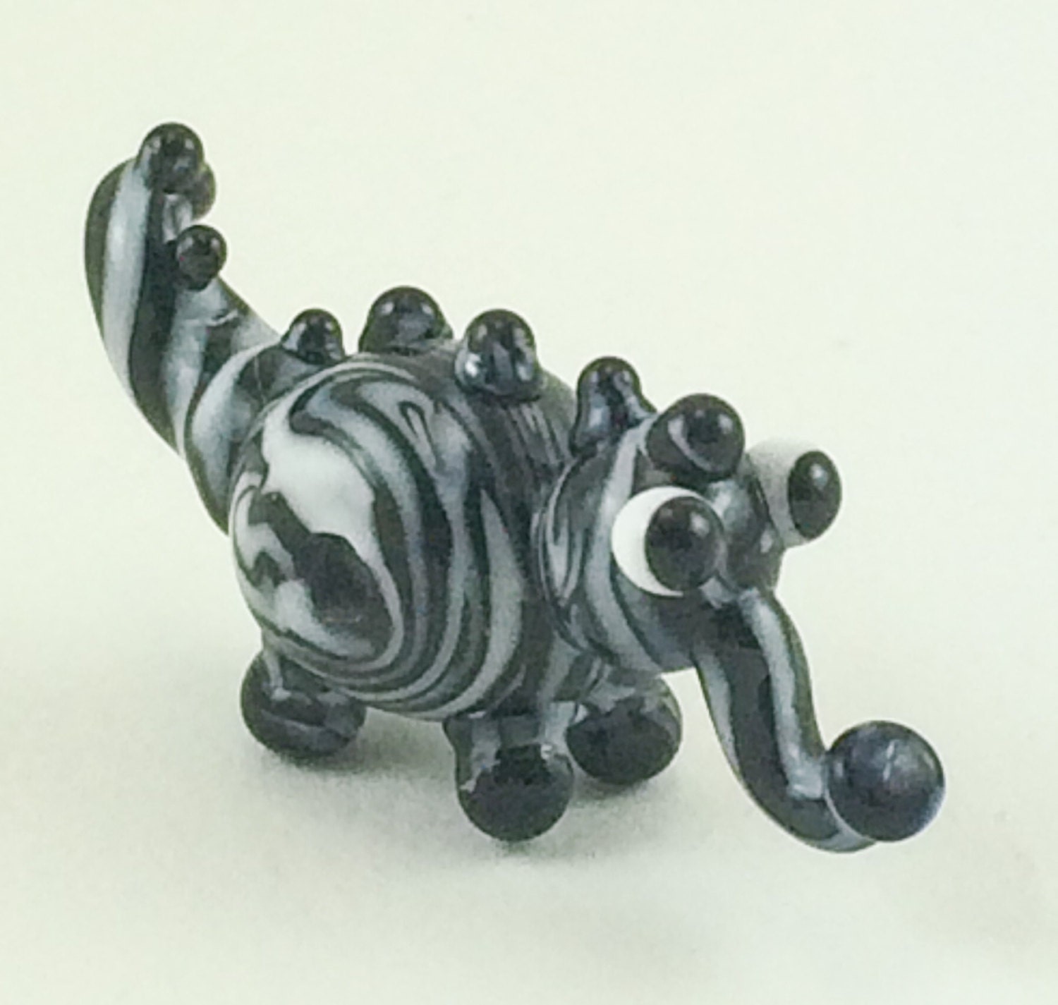 Mini Black and White Monster Lampworked Glass Creature Figurine Bead