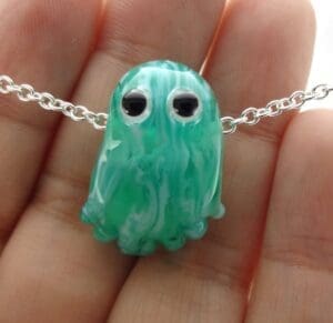Aqua Blue Jellyfish Lampworked Glass Bead Necklace