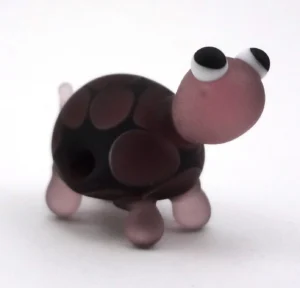 Little Etched Purple Turtle Lampworked Glass Figurine Bead