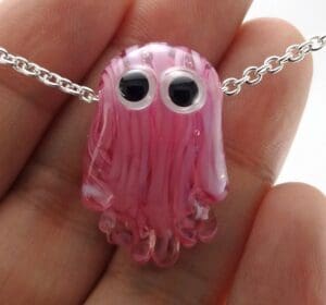Pink Jellyfish Lampworked Glass Bead Necklace