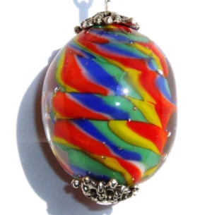 Rainbow Cane Encased Lampworked Glass Bead Necklace