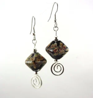Raku Crystals Lampworked Glass Bead Earrings