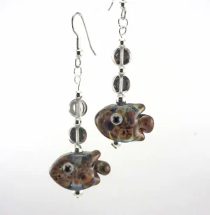 Raku Fish Lampworked Glass Bead Earrings