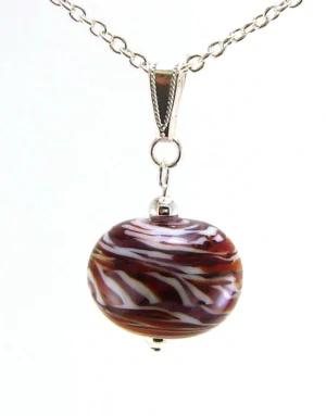 Red and Purple Swirl Hollow Lampworked Glass Bead Necklace