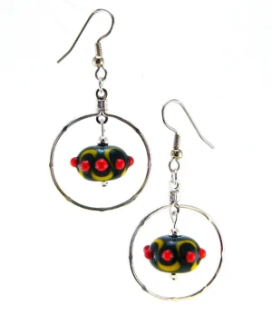 Slovenian Moon Lampworked Glass Bead Hoop Earrings