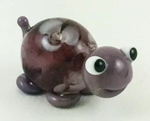 Smiling Purple Floral Turtle Lampworked Glass Figurine Bead
